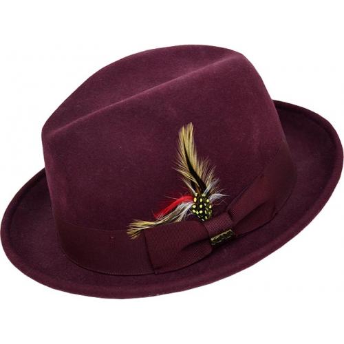 Scala Burgundy 100% Wool Felt Godfather Dress Hat